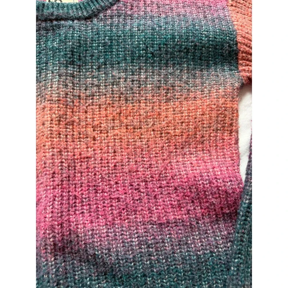 SO Girls Crewneck Sweater Pink Orange Blue Space Dye Ombre Knit Size L 10/12